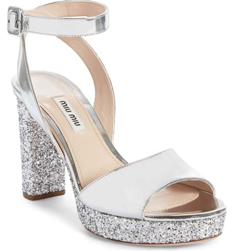 miu miu glitter platform|Silver Glitter Sandals .